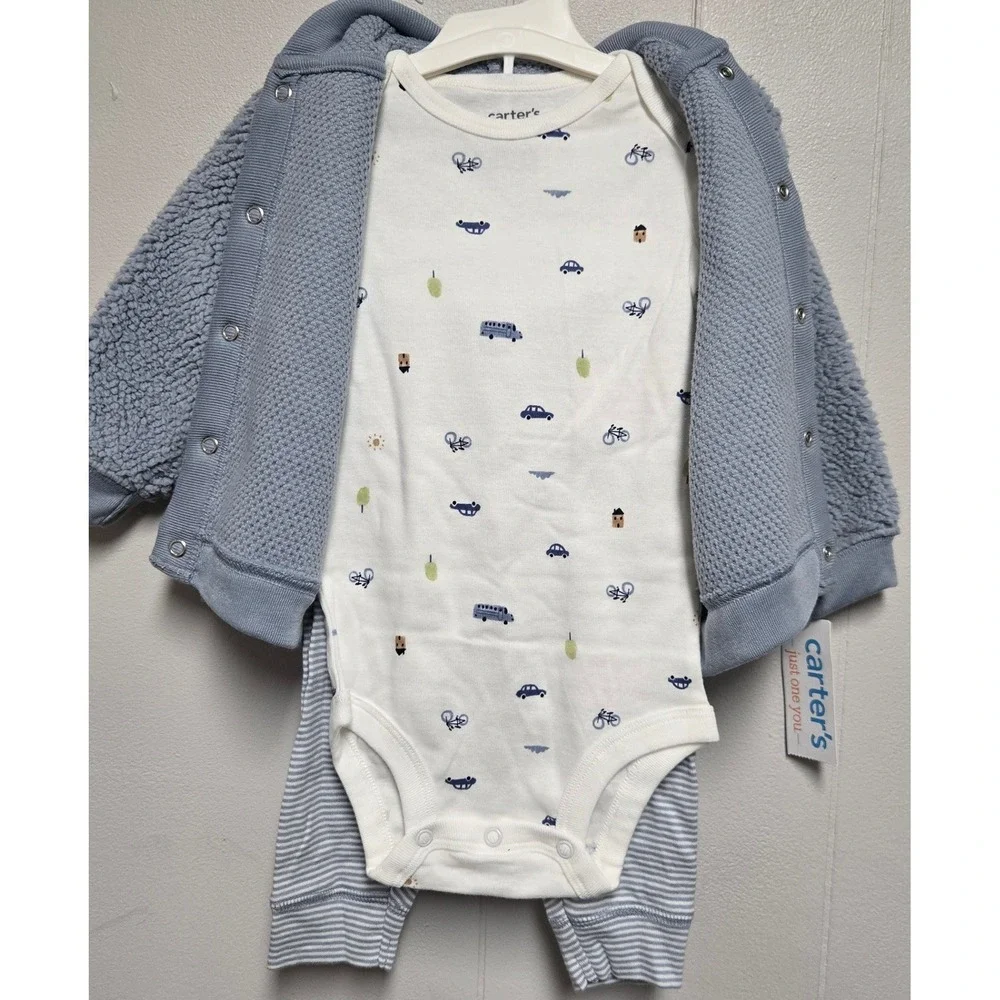 Carters Just One You Baby Boy 3pc Sherpa Hoodie Bodysuit Pants Set Blue 9M NEW